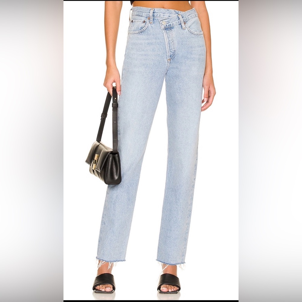 AGOLDE Criss Cross Jeans Light Wash Size 23 Raw Hem Straight Denim